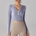 thumbnail image 1 of RXIRUCGD Haut à Col Rond pour Femmes, Couleur Unie, Décontracté, Sport, Protection Solaire, Manches Longues, Col en V, Violet, Taille : TG, 1 of 6