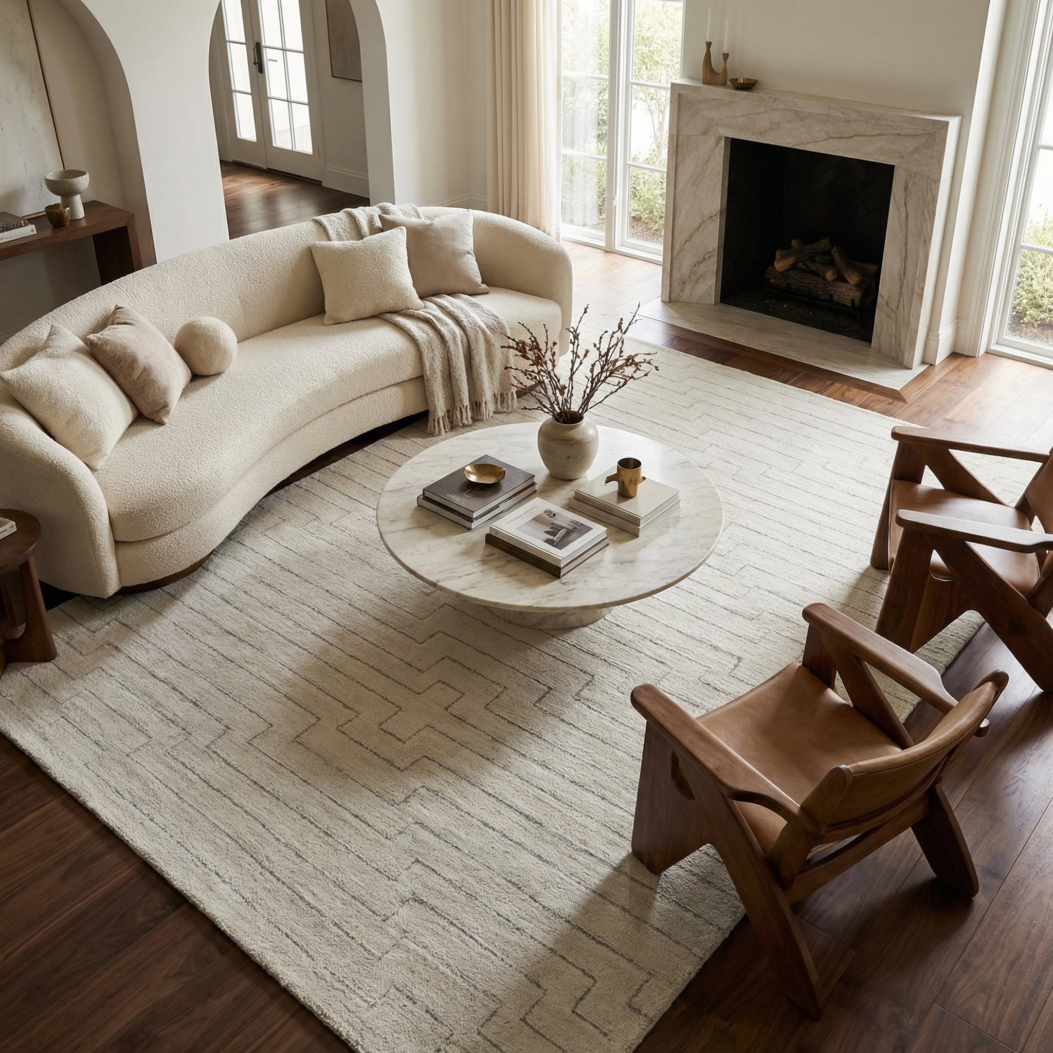 Tapis d'interieur abstrait Rug Branch Casa, beige creme, moderne - Salon, chambre, salle à manger et cuisine