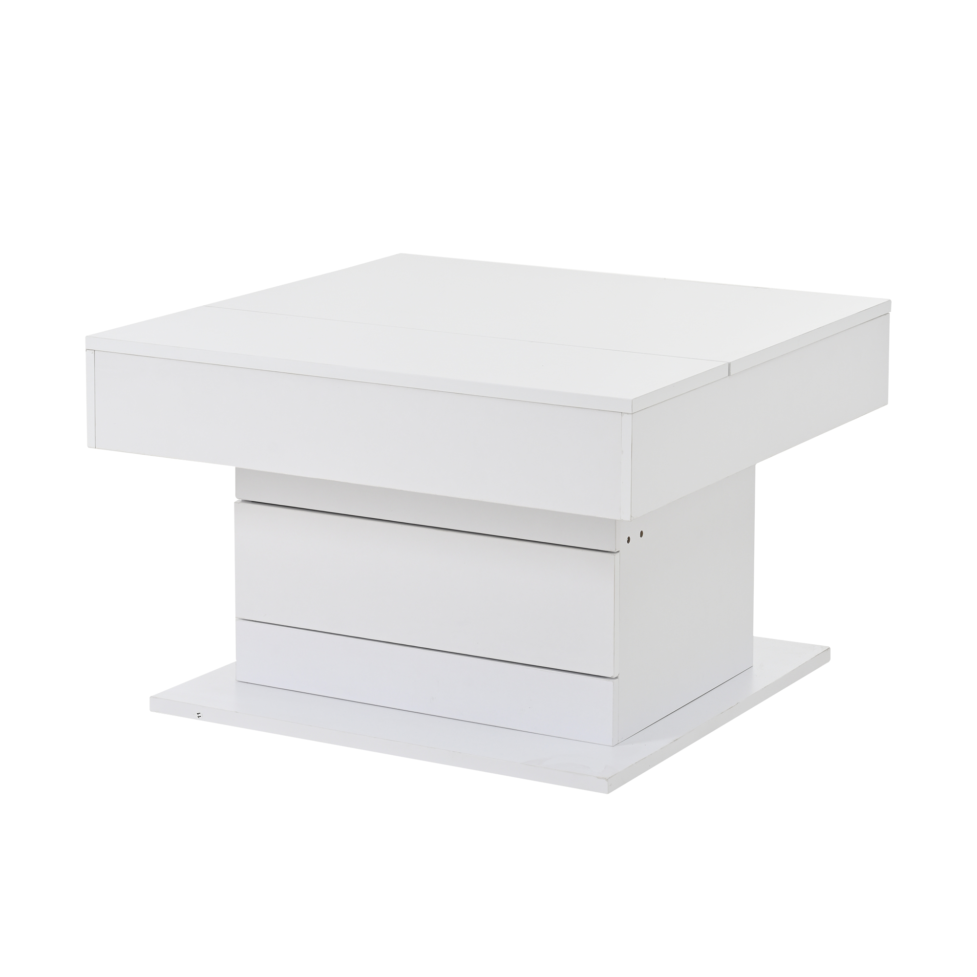 Homy Casa 27.5-Inch Square Lift-Top Coffee Table, 360° Rotating High-Gloss Top, Hidden Storage and Drawer, White and Natural Wood