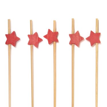 BambooMN Brochettes en Bambou de 5,9 Pouces à Étoile Rouge pour Cocktails, hors-D'œuvre et Fruits, Choix pour Traiteurs, Fêtes, Restaurants Ou Buffets, 200 Pcs