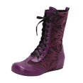 thumbnail image 2 of Fankiway Bottes Mi-Mollet à Lacets pour Femmes Semelle Plate Bout Rond Style Vintage Bottes d'Hiver Mode Violet, 2 of 9