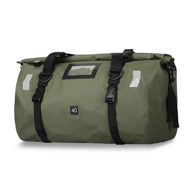 Graflsoa 40L Army Green PVC Motorcycle Rear Seat Dry Bag with 4 Quick Release Straps, Universal Waterproof Duffle for Bikes (50x30x32cm)