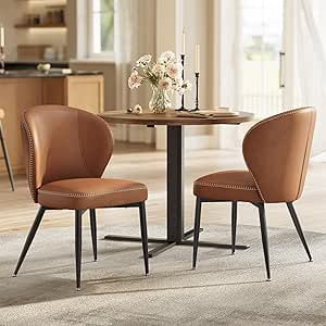 Dining Chairs Stools Set of 2, Upholstered Kitchen Stools, Vanity Stools, 19-Inch Tall, Brown