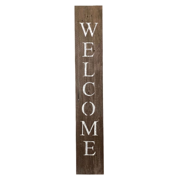 homeroots outdoor 384913 Rustic Espresso Brown and White Front Porch Welcome Sign