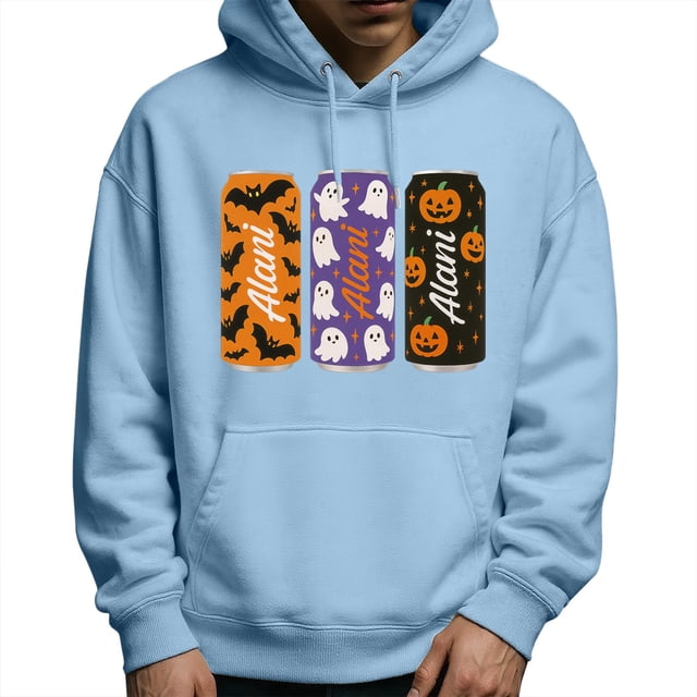 LUOGENLI Chandails à Capuche et Chandails Mode pour Hommes, Chandail à Enfiler d'Halloween avec Graphique, Chandail à Capuche à Manches Longues, Chandail à Enfiler avec Imprimé, Veste Décontractée Confortable et Douce pour l'Automne et l'Hiver, Chandails à Capuche pour Hommes Noir Bleu2 Taille M