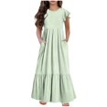 thumbnail image 1 of yoeyez Robes d'Été pour Filles Taille 6-12 Robe Maxi à Volants à Étages à Manches Volantées pour Préadolescentes Col Rond Mode Robe à Pois avec Poches Robe Mi-Longue Vert, 6 Ans, 1 of 7