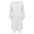 thumbnail image 3 of Meichang Robes en Coton et Lin pour Femmes Grande Taille Col Rond Manches Courtes Mini Robes Unies Décontractées Amples T-Shirts Robes Été Plissées à Taille Fluide Robes Blanches m, 3 of 5