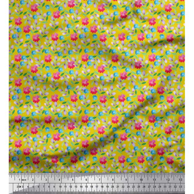 Soimoi Velvet Fabric Leaves & Floral Artistic Decor Fabric Printed Yard 58 Inch Wide