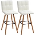 thumbnail image 1 of HOMCOM Bar Stool Set of 2 Upholstered Kitchen Stool w/ Wood Legs, White, 1 of 10