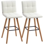 HOMCOM Bar Stool Set of 2 Upholstered Kitchen Stool w/ Wood Legs, White