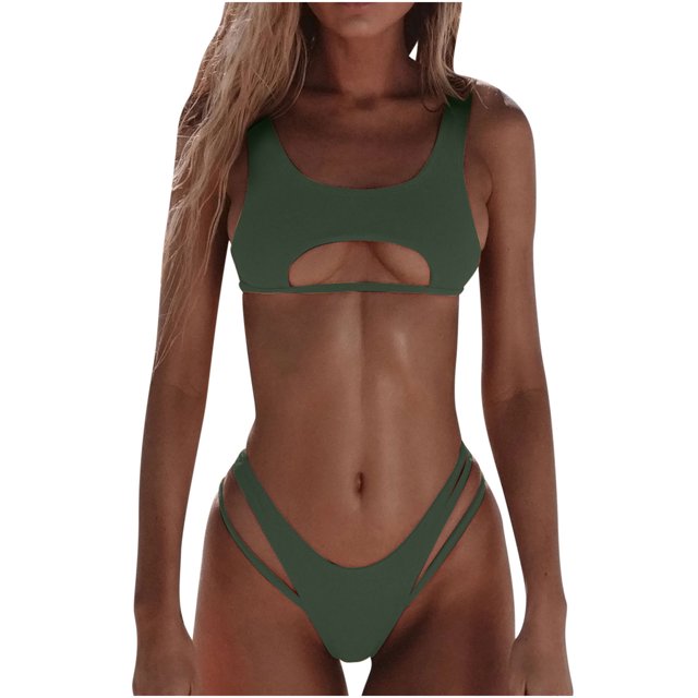 Birdeem Ensembles de Bikinis pour Femmes, Couleur Unie, Mode Décontractée, à Larges Bretelles, Ajourés