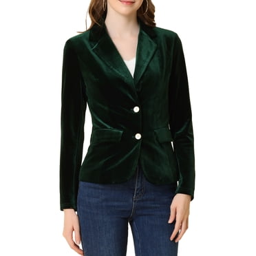 INSPIRE CHIC Blazer en Velours Vintage d'Halloween pour Femme, Revers Cranté, devant Boutonné, Veste de Bureau, m Vert Foncé