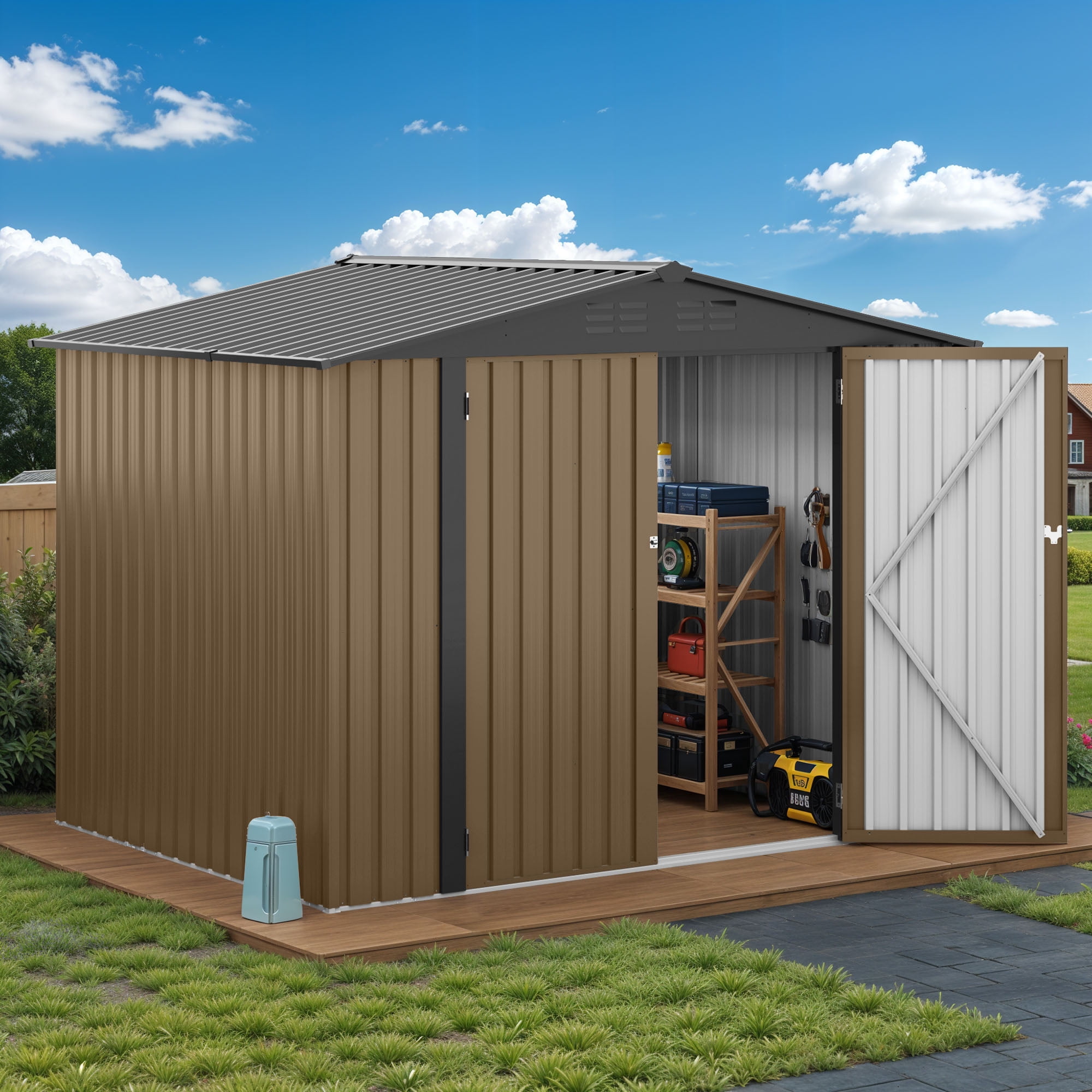 DEXTRUS 7x5 ft Metal Outdoor Shed with Air Vent & Lockable Door