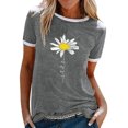 thumbnail image 1 of LUXUR Ladies Tops Short Sleeve T Shirt Letters Design Tee Stitched Tunic Blouse Daisy Print Pullover Gray S, 1 of 2