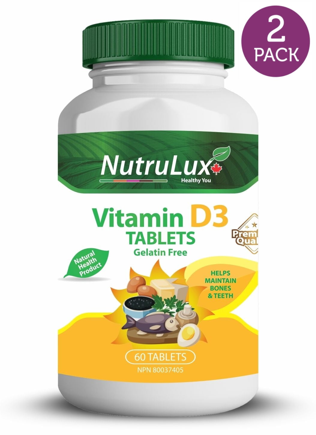 Vitamin D3 (25 mg Vitamin D3 ) Halal Gelatin Free Tablets(Pack of 2)
