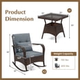 thumbnail image 3 of Gymax 3PCS Outdoor Rocking Set Rattan Rocker Chairs w/ Tempered Glass Coffee Table Wicker Rocker Set Grey, 3 of 10