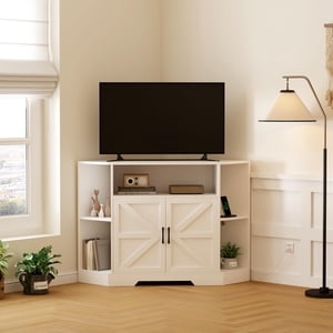 Coin de la ferme moderne de Yiwa TV Stand, ça se tient jusqu'à 55" TV, Power Outlet, console en bois avec armoires et étagères