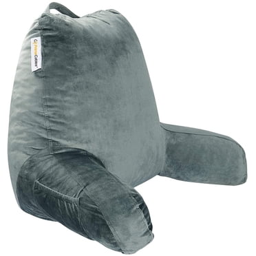 Memory Foam Reading Pillow, 18x15 inch Back Rest Pillow for Bed Sitting Support, Sit-Up Lumbar Cushion with Arms and Side Pockets, Washable Velour Cover