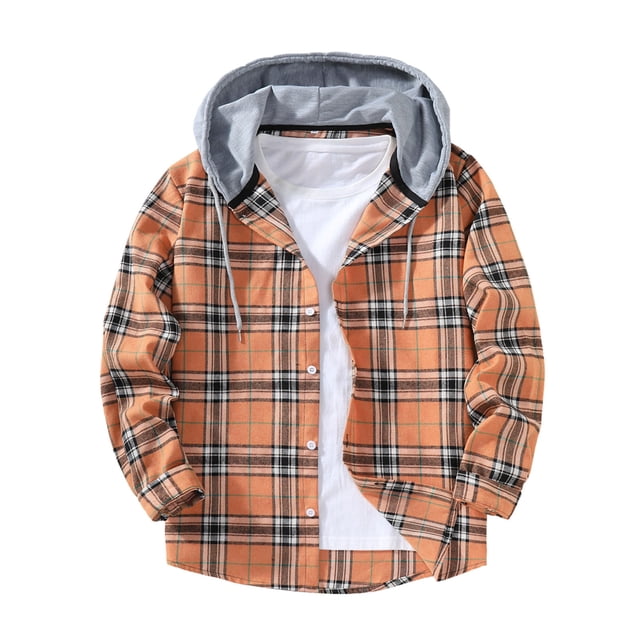 Ceisia Chemise à Capuche à Manches Longues pour Homme, Décontractée, à Carreaux Patchwork, Boutonnée, Cadeau