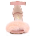 thumbnail image 3 of BLISSFUL STEP Women's Shoes Faux Fur Ankle Strap Block Heel Open Toe Sandals Pink 8, 3 of 7