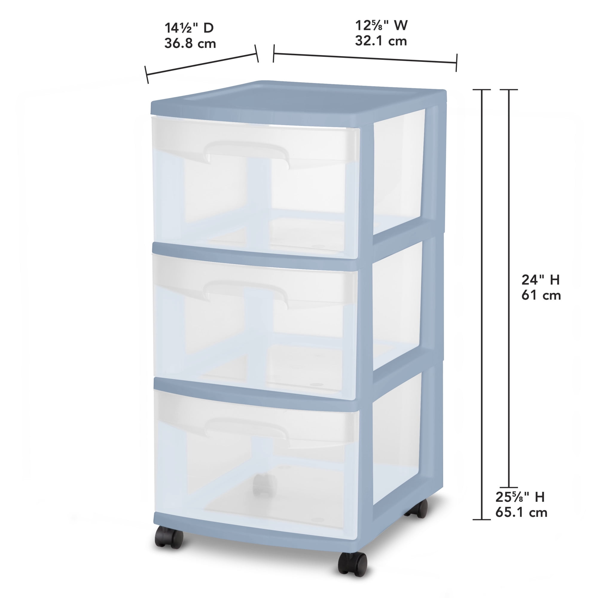 Sterilite Caisson à 3 Tiroirs, Bleu Pâle