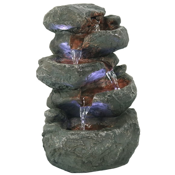 Sunnydaze Tabletop Water Fountain - Stacked Rocks 10.5 Inch Relaxing Desktop Water Fountain with LED Lights - Office, Bedroom, Living Room