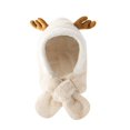 thumbnail image 1 of Plush Balls Ears Decor Fleece Lining Solid Color Ear Protection Baby Beanie Winter Infant Cartoon Shape Bucket Hat Scarf Cap, 1 of 10
