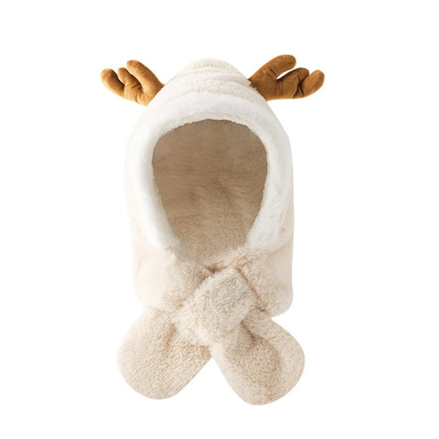 Plush Balls Ears Decor Fleece Lining Solid Color Ear Protection Baby Beanie Winter Infant Cartoon Shape Bucket Hat Scarf Cap
