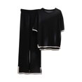 thumbnail image 2 of TIMIFIS Sweater Sets Women 2 Piece Lounge Sets Short Sleeve Knit Pullover Tops Wide Leg Pants-BlackFall/Winter, 2 of 3