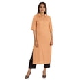 thumbnail image 4 of Moomaya Solid Rayon Kurta For Women bell Sleeve Drawstring Neck Long Ethnic Kurti, 4 of 7