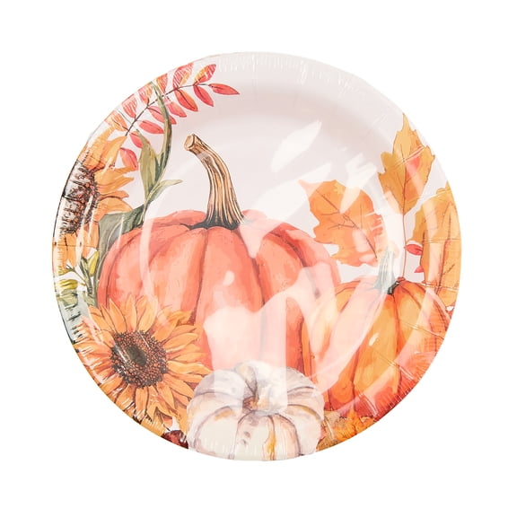 Way to Celebrate 12 Count Round Pumpkin Pattern Plate