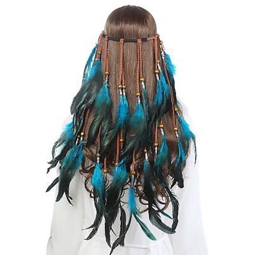 Bandeau de tête en Fausse Plume Novateur - Perles de longues Perles en bois Bande pour Cheveux Indienne Boho Boho Coiffure