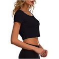 thumbnail image 4 of VSSSJ Hauts Courts pour Femmes Manches Courtes Col Rond Extensible Chandail Décontracté Ajusté Uni Confortable Été Basique T-Shirts Courts Noir Taille Unique, 4 of 5