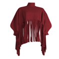 thumbnail image 3 of Womens Turtleneck Fringe Tops Solid Color Batwing Sleeve Plus Size Poncho Oversized Tassel Sweatshirt, 3 of 6