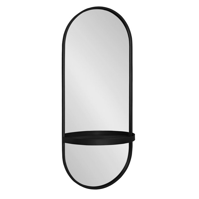 Kate and Laurel Estero Metal Wall Mirror with Shelf, Black 16x38