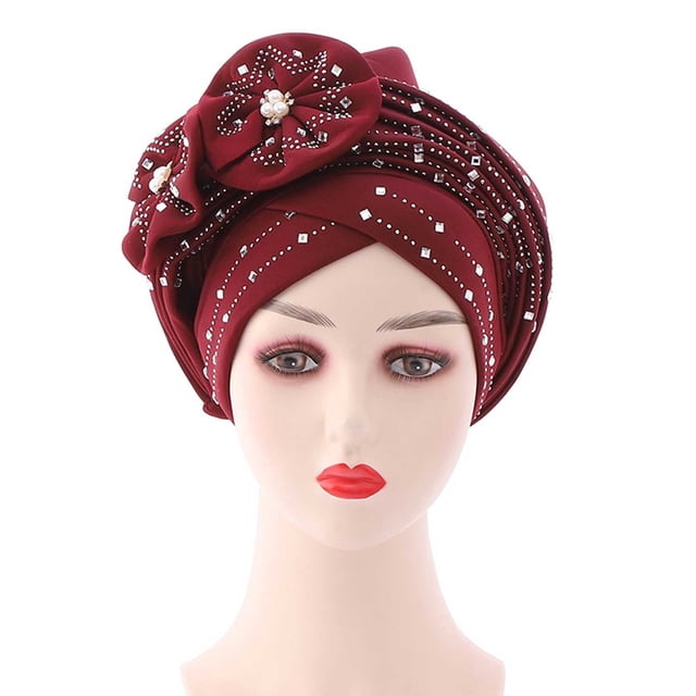Fashion Women Beading Braid Hat Muslim Ruffle Cancer Wrap Cap Sleep Caps Satin Lined Hair Bonnets