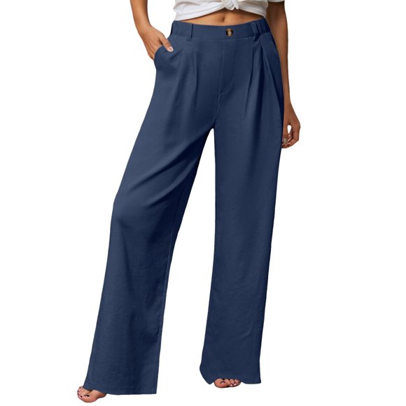 Linen Pants Women Summer High Waisted Wide Leg Dress Pants Woman Flowy Casual Trendy Work Palazzo Trousers Romper for Women Casual Pants Cropped Pants for Women Casual Summer Harem Pants for Women