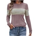 thumbnail image 1 of cfhntfmh Sweater for Women Fall Soft Ribbed Long Sleeve Pullover Tops Slim Casual Crewneck Color Block Stretch Shirts, 1 of 5