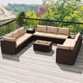 thumbnail image 1 of Costway Ensemble de Canapé Sectionnel en Osier pour Patio 12 Pcs avec Table de Foyer au Propane de 32 Pouces Support de Réservoir Brun, 1 of 7