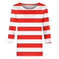 thumbnail image 4 of Meichang T-Shirts à Manches 3/4 Grande Taille pour Femmes, Décontractés, à Imprimé Rayé, Col Ras du Cou, Hauts Légers, Doux et Extensibles, Manches Trois Quarts, Chemise, P-4TG, 4 of 5