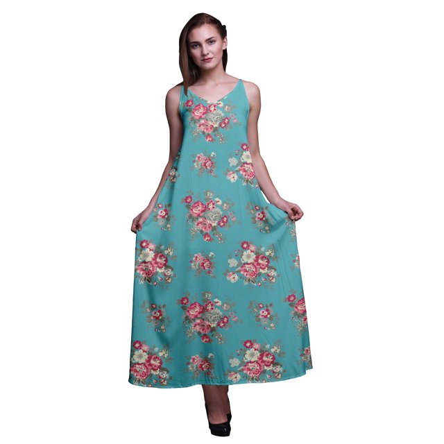 Bimba Robe Longue Décontractée en Rayonne Florale pour Femmes Bretelles Spaghetti Maxi Robe d'Été-TTTG