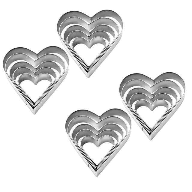 Oleegame 2PC Cookie Mold Cute Cake Tools Heart Shape Cutters Stainless Steel Plastic Cookie Cutter Set Silver