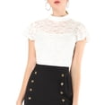 thumbnail image 1 of INSPIRE CHIC Women's Keyhole Back Top Short Sleeve Stand Collar Semi Sheer Blouse, 1 of 6