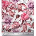 thumbnail image 1 of Soimoi Modal Satin Fabric Leaves & Rose Flower Print Fabric by The Yard 42 Inch Wide, 1 of 3