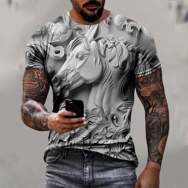 Weiqiqre T-shirt pour Homme Décontracté à Relief, Imprimé de Course, T-shirt Graphique, Extérieur, Quotidien, Vacances, Manches Courtes, Col Rond, Chandail à Porter au Quotidien, Extérieur, Rue et Centres de Villégiature