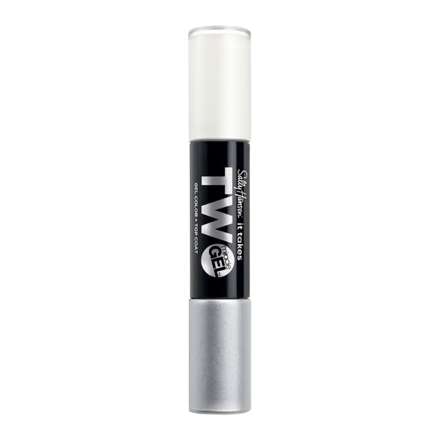 Sally Hansen Miracle Gel Nail Colour It Takes Two dual-ended gel nail polish and top coat in black and white tube with silver cap, providing a 2-step chip-resistant gel manicure without UV light, ideal for on-the-go use and lasting up to 8 days.