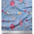 thumbnail image 1 of Soimoi Viscose Chiffon Fabric Coral,Shell & Sea Turtle Ocean Printed Fabric 1 Yard 42 Inch Wide, 1 of 3