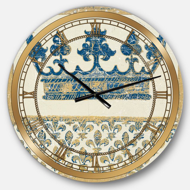 Designart 'Fleur de Lis Or Couronne Glam Horloge Murale