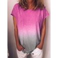 thumbnail image 5 of T-Shirt pour Femmes à Manches Courtes, Col Rond, Haut d'Été Décontracté, Haut à Col pour Femmes, T-Shirt Décontracté Dégradé, Rose Rouge, M, 5 of 5
