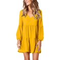 thumbnail image 2 of Follure Robe Mode Femme Unie Col en V Manches Longues Fluide Ample Robes d'Été pour Femmes, 2 of 4